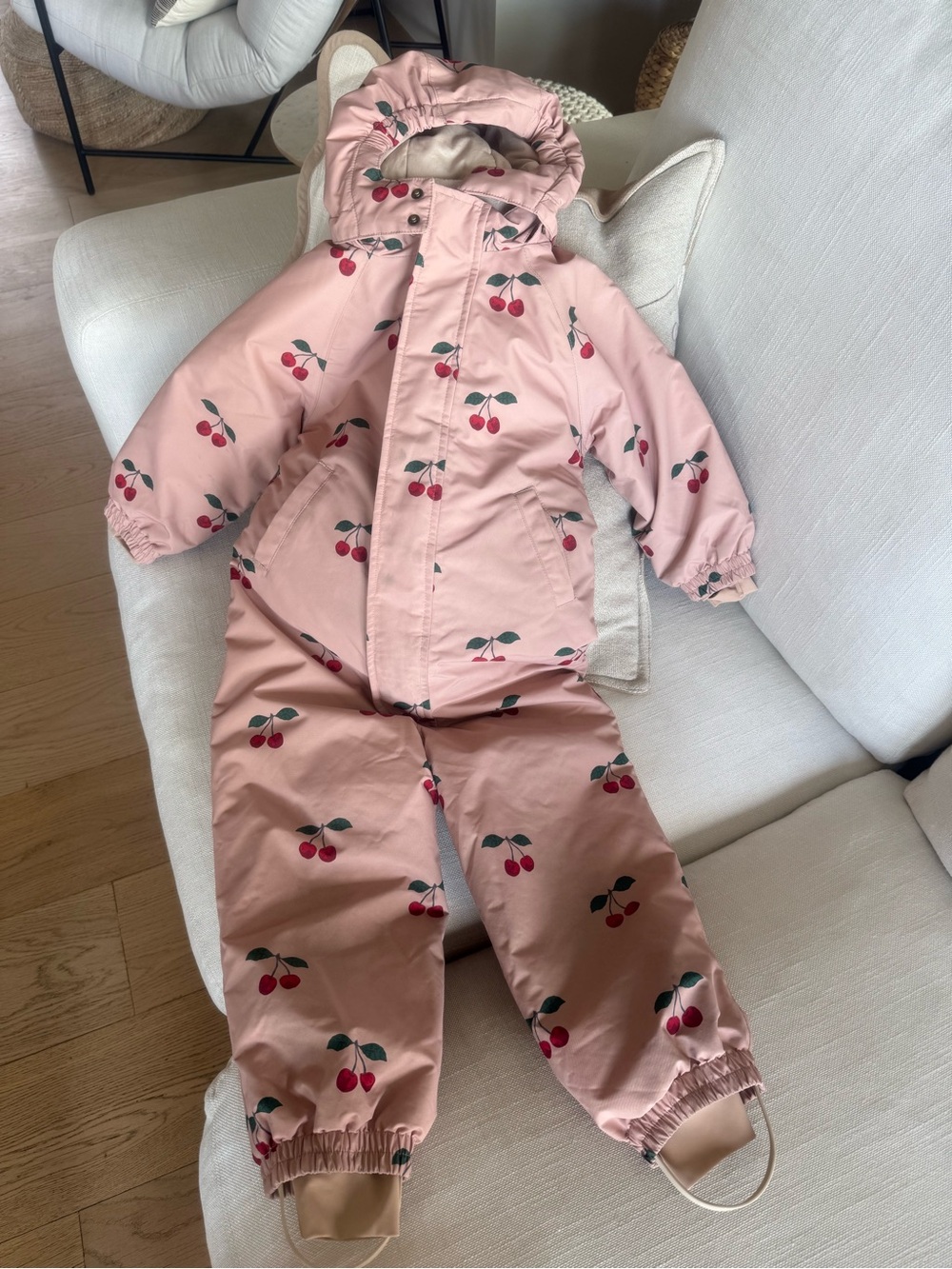 Konges Sløjd Cherry-Print Insulated One-Piece Snow Suit + matching mittens
